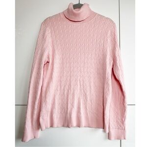 Talbots Cable Knit Ballerina Pink Turtleneck Sweater Pima Cotton Large Preppy